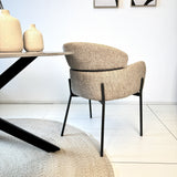 Dining chair Lola Bouclé fabric Beige with round back and arm 