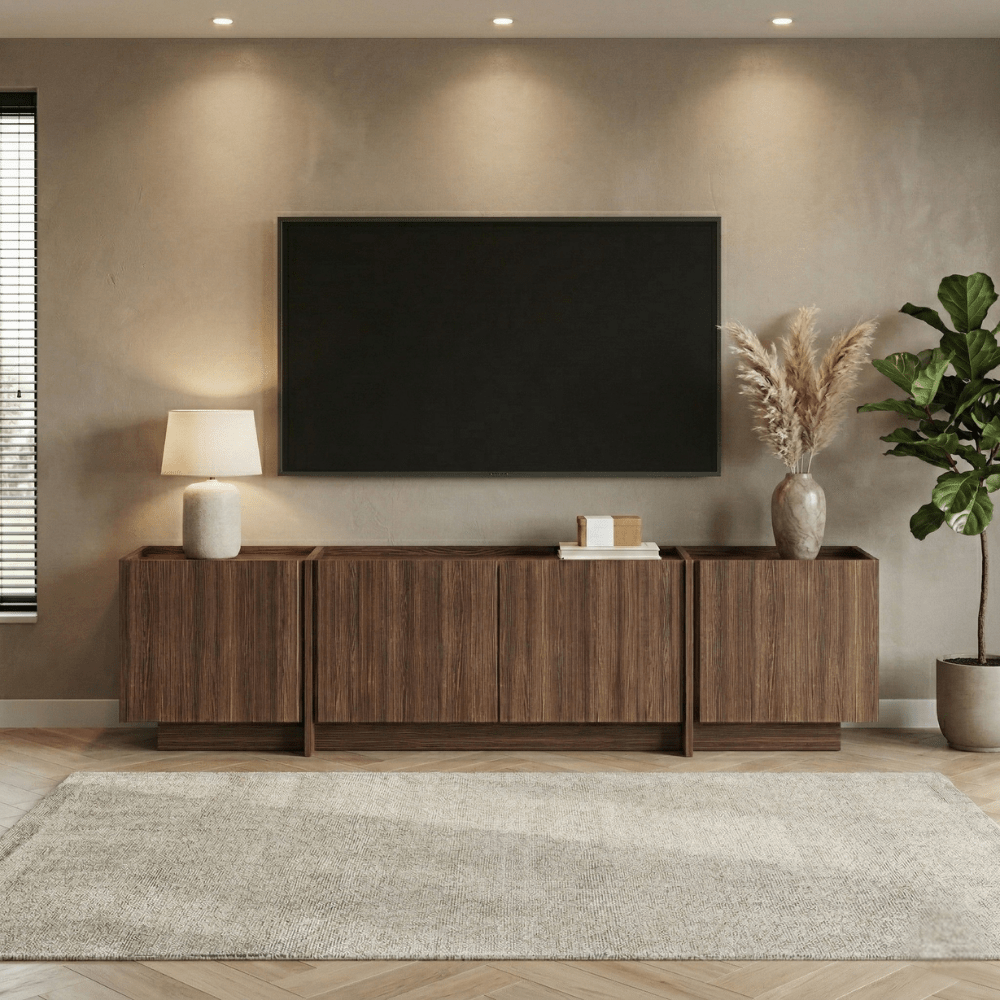 TV cabinet Japandi walnut melamine Lowen 180 cm