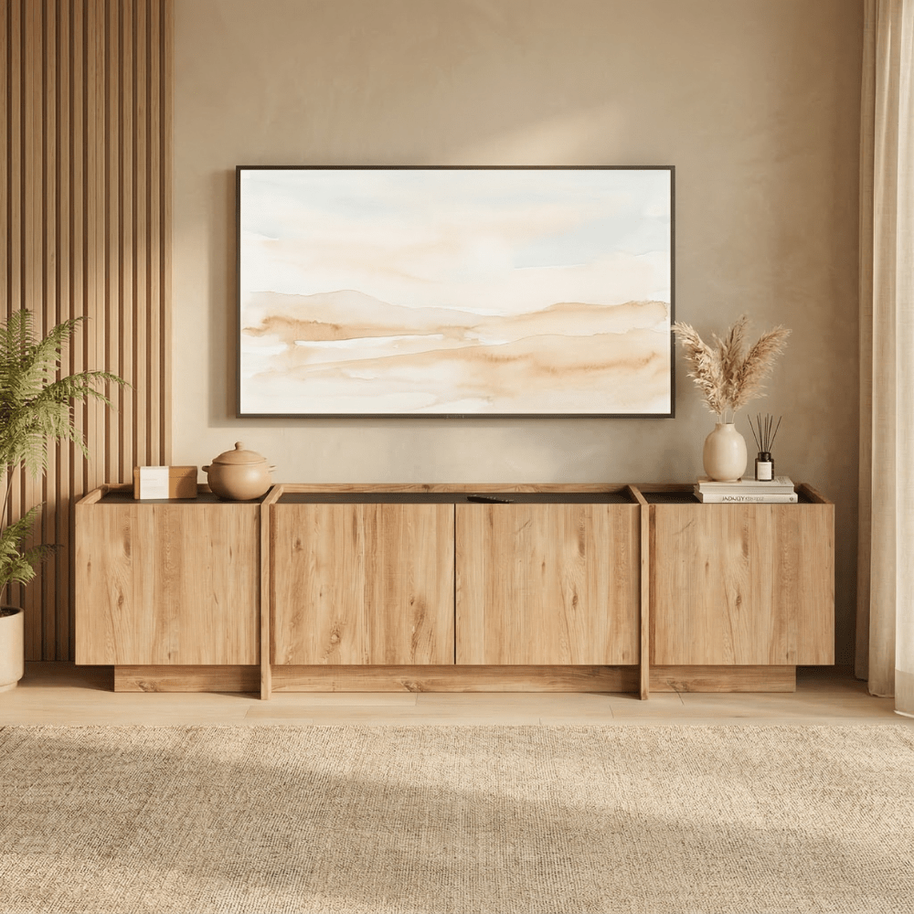TV Meubels - Tv - meubel Japandi eikenlook melamine antraciet Lowen 180 cm - Dimehouse