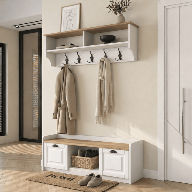 Meubelsets - Meubelset Kapstok - Schoenenkast - Wit - Eiken Melamine - Hally - Dimehouse