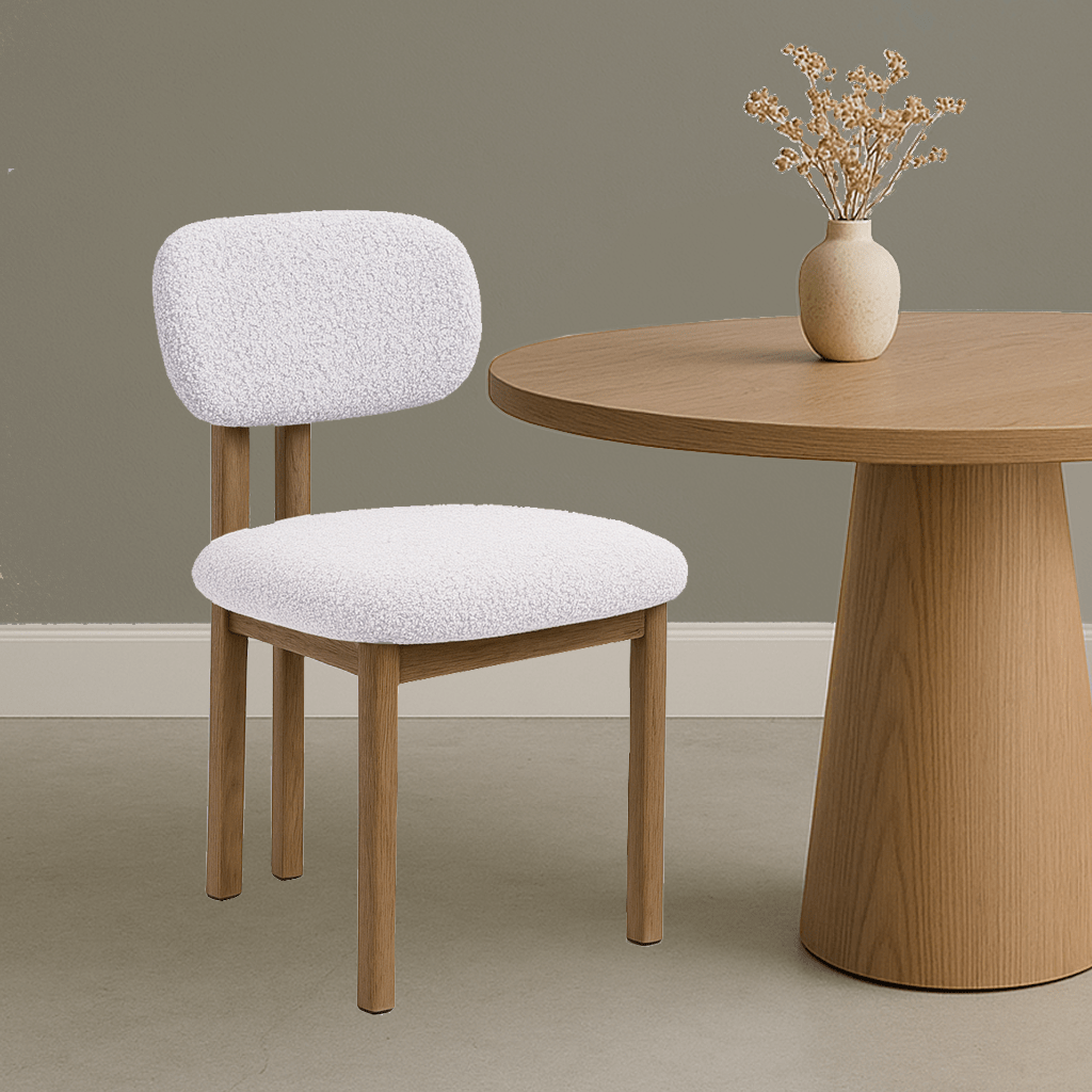 Japandi Dining Room Chair Miyo Bouclé Beige - Oak Look Frame