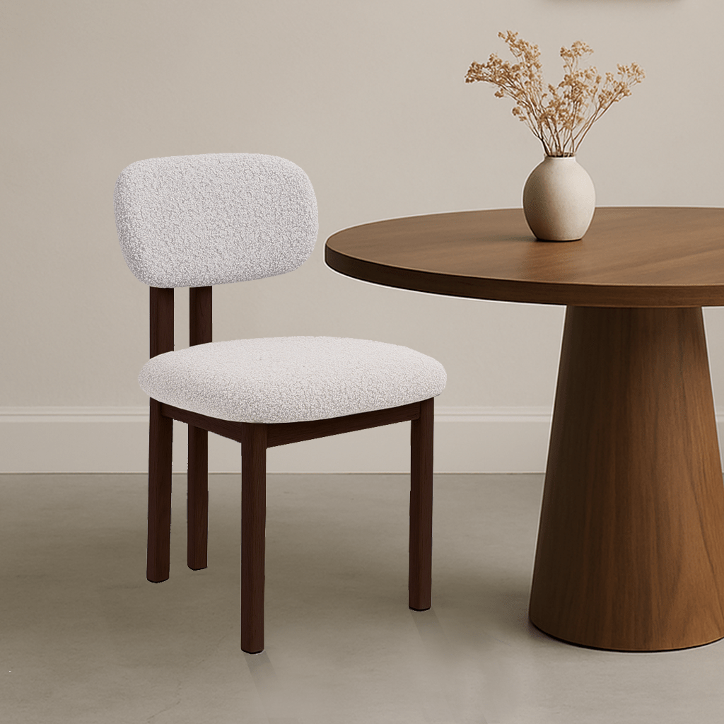 Japandi Dining Chair Miyo Bouclé Ivory - Walnut Look Frame 