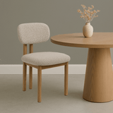 Japandi Dining Chair Miyo Bouclé Sand Color - Oak Look Frame 