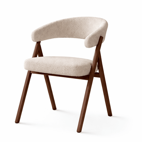 Japandi dining chair sand bouclé Miyu - walnut frame - with armrests