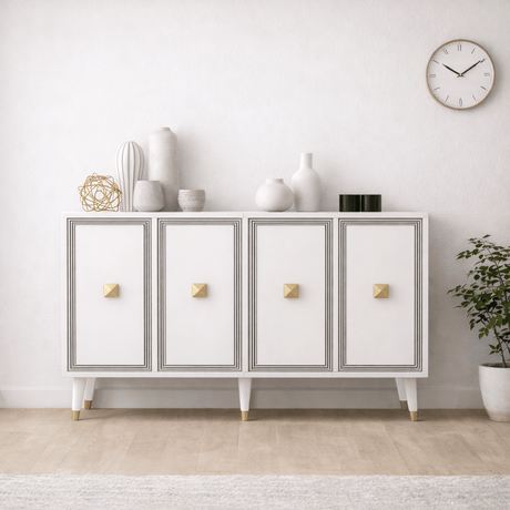 Modern Sideboard Ansel White–Gold Melamine 120 cm