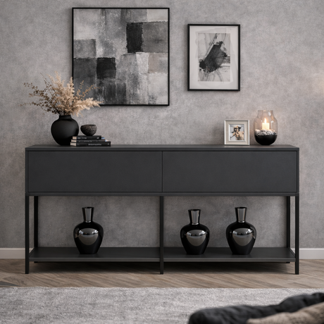 Modern Dressoir Anthracite Lord 150x30x80 - Black Frame - Two Compartments