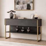 Modern Sideboard Anthracite Luxury 120x80x30 - Golden Frame - One Compartment 