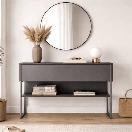 Modern Sideboard Anthracite Luxury 120x80x30 - Silver Frame - One Compartment 