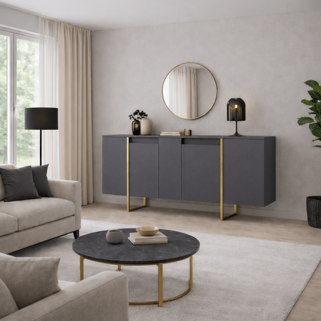 Modern Sideboard Anthracite Luxury 160x80x35 - Golden Frame 