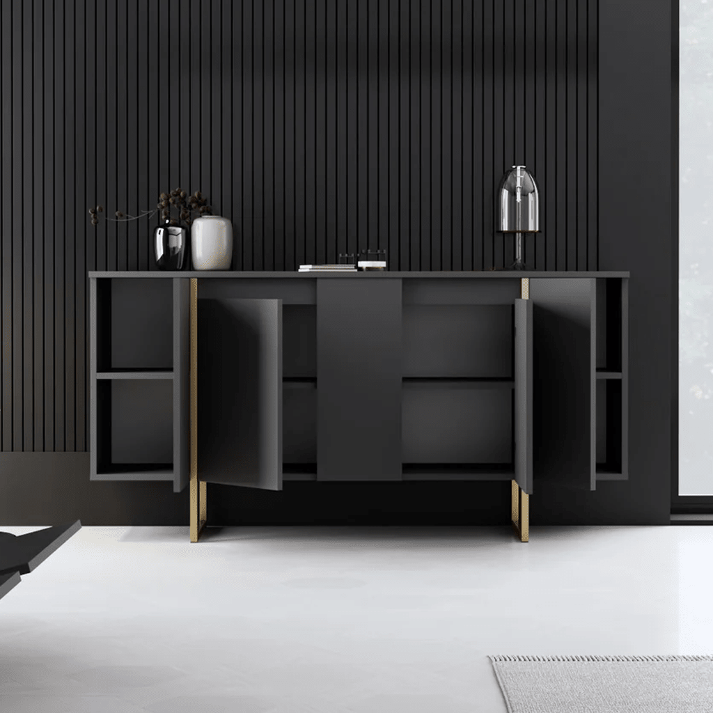 Modern Sideboard Anthracite Luxury 160x80x35 - Golden Frame 