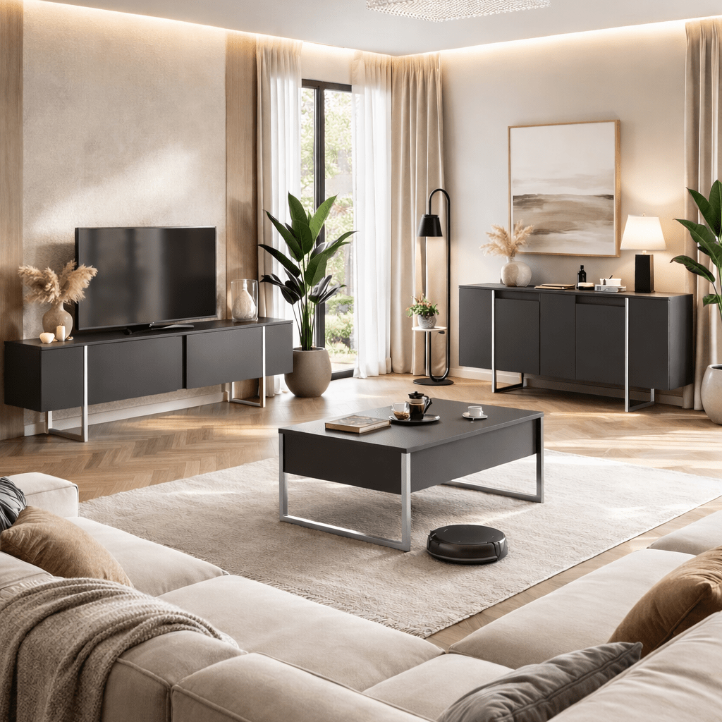 Modern Sideboard Anthracite Luxury 160x80x35 - Silver Frame 