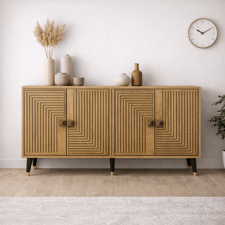 Modern Sideboard Sapphire Oak Look–Gold 120 cm Melamine Ahart