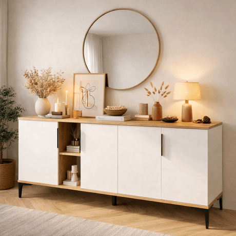 Modern Sideboard Tarz 150 cm White–Oak Look Melamine