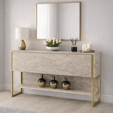 Modern Sideboard Travertine Luxury 120x80x30 - Golden Frame - One Compartment 