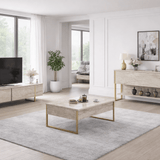 Modern Sideboard Travertine Luxury 120x80x30 - Golden Frame - One Compartment 