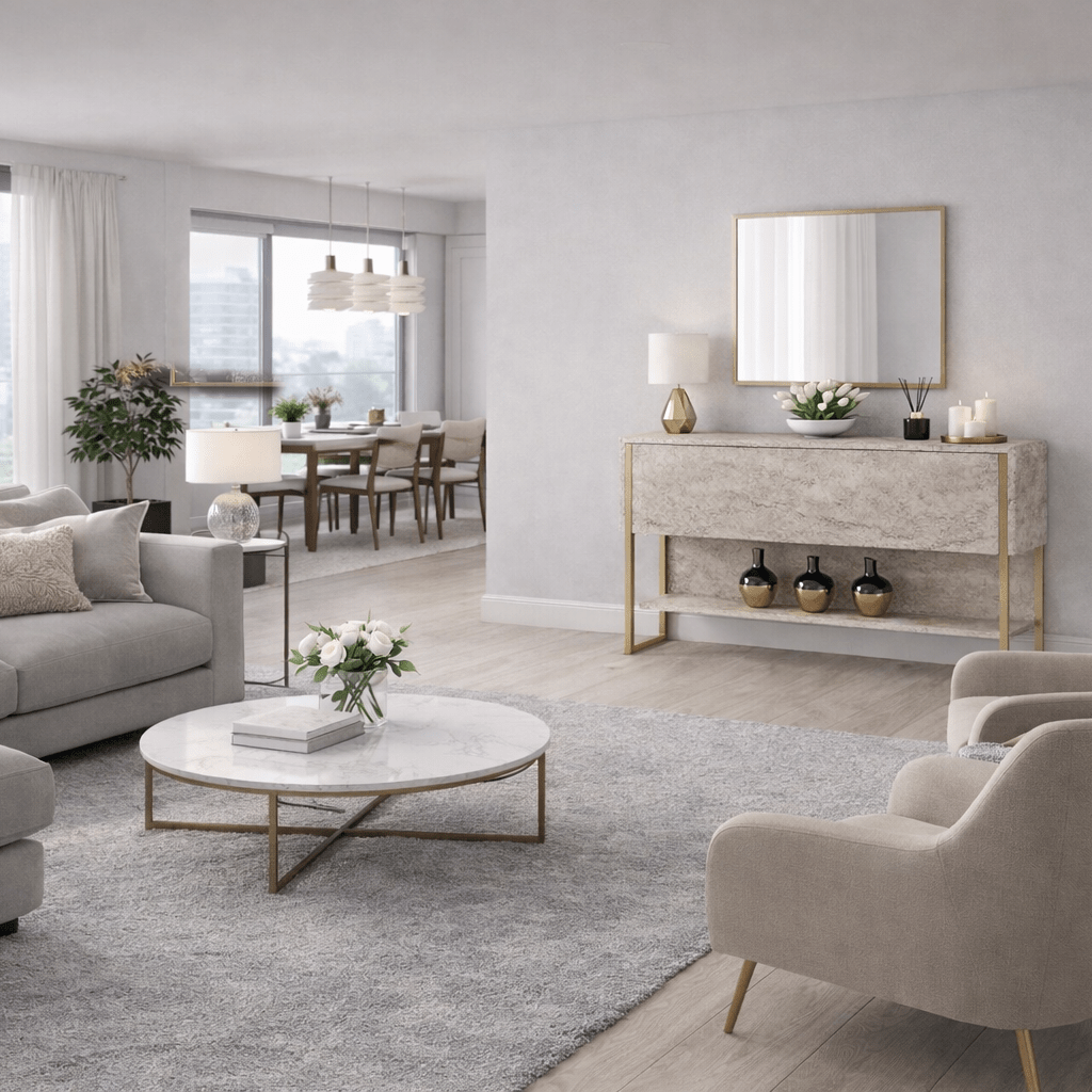 Modern Sideboard Travertine Luxury 120x80x30 - Golden Frame - One Compartment 