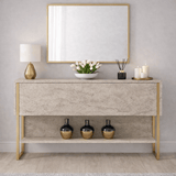 Modern Sideboard Travertine Luxury 120x80x30 - Golden Frame - One Compartment 