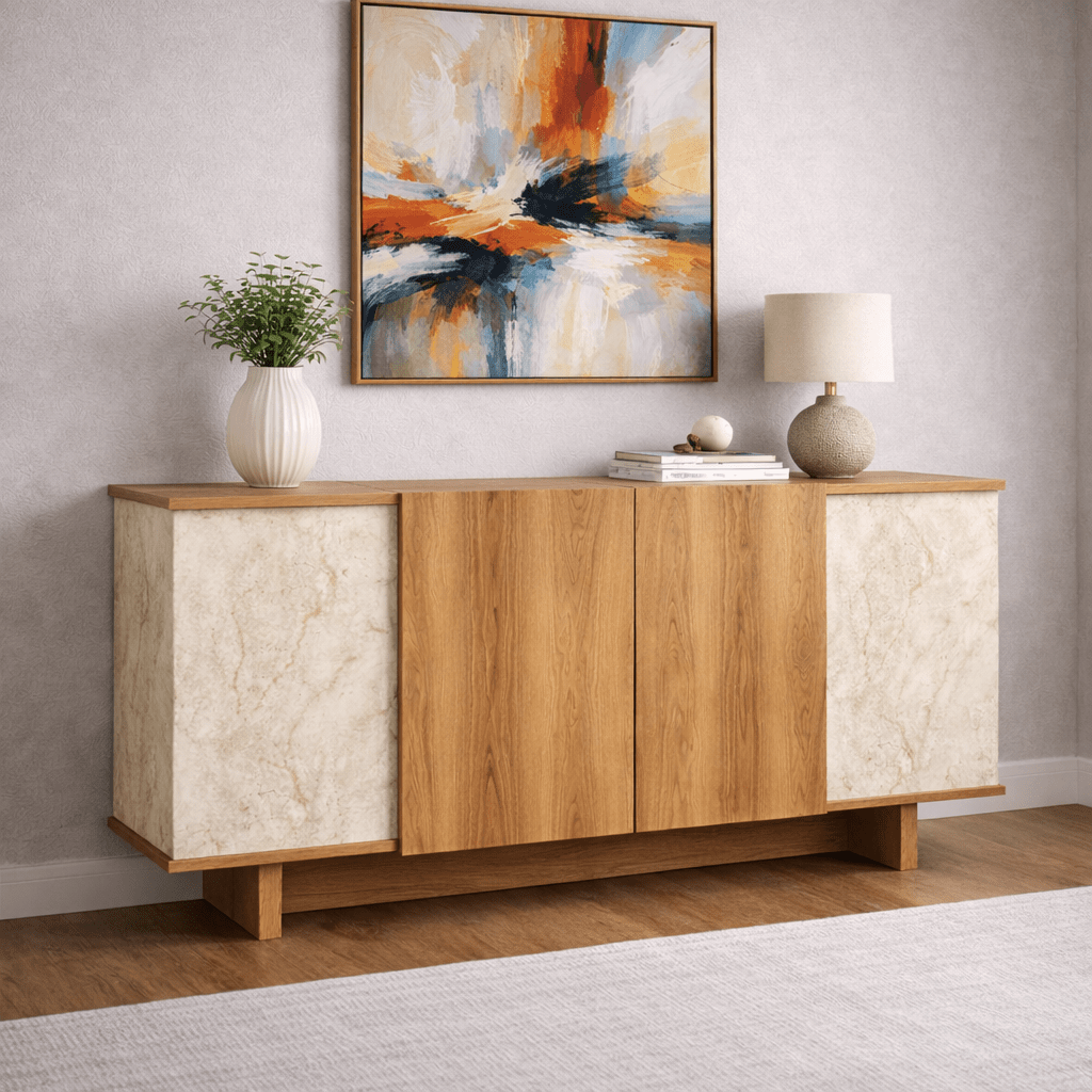 Modern Sideboard Travertine–Walnut Look Melamine Diana 180 cm
