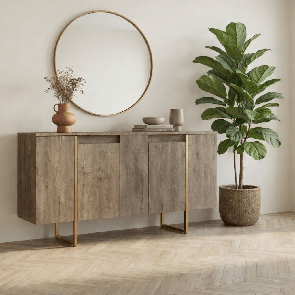 Modern sideboard Walnut Luxe 160x80x35 - Gold frame