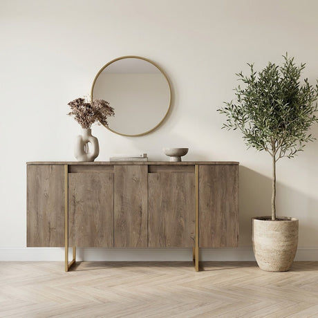 Modern sideboard Walnut Luxe 160x80x35 - Gold frame