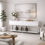 Modern Dresser White Lord 150x30x80 - Silver Frame - Two Compartments