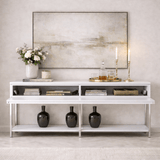 Modern Dresser White Lord 150x30x80 - Silver Frame - Two Compartments
