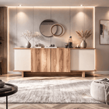 Modern Sideboard Sand–Walnut Look Melamine Diana 180 cm