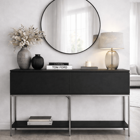 Modern Sideboard Black Lord 150x30x80 - Silver Frame - Two Compartments
