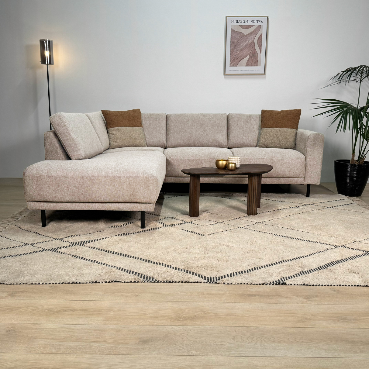 Modern 3-seater Corner Sofa Left Beige Fabric Aniko with Lounger 240x197x78 cm 