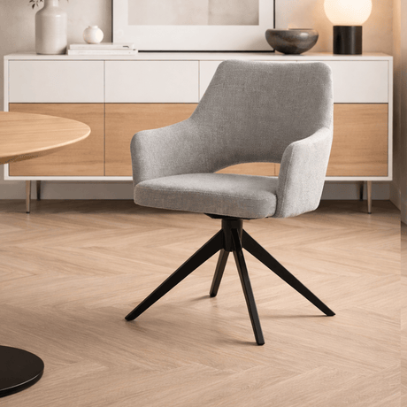 Modern Swivel Dining Chair Gray Fabric Sid - With Armrests 