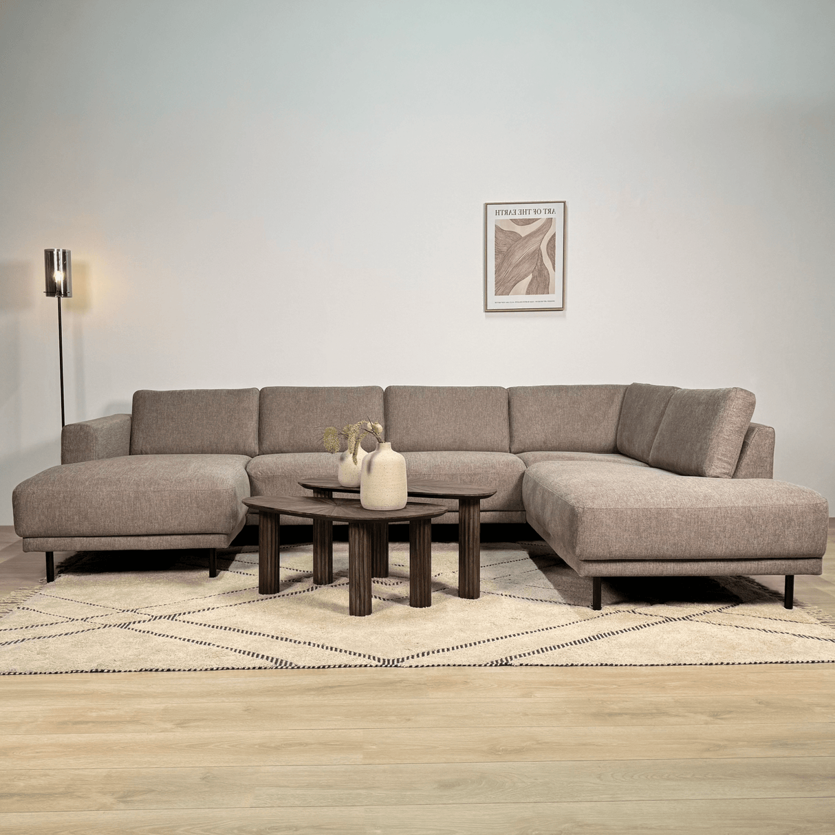 Modern U-Shape Corner Sofa Right Taupe Fabric Aniko 310x197x78 cm 