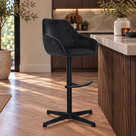 Venom Bar Stool Black Velvet - adjustable rotating bar seat with armrest