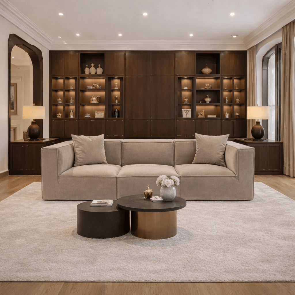 Modular XXL 3-seater sofa Sora 325 cm wide in Cappuccino linen 