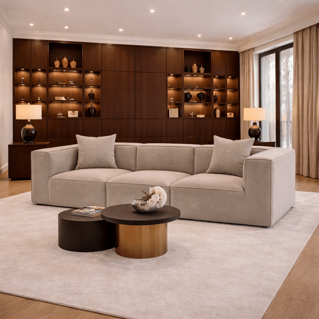 Modular XXL 3-seater sofa Sora 325 cm wide in Cappuccino linen 