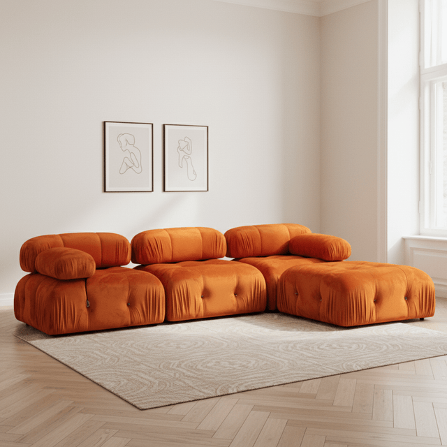 Modular XXL corner sofa Bubble with ottoman - velvet orange