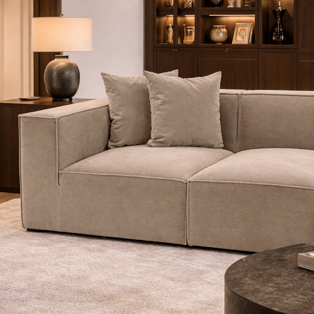 Banken - Modulaire XXL hoekbank cappucino linnen 430 cm Sora - Dimehouse