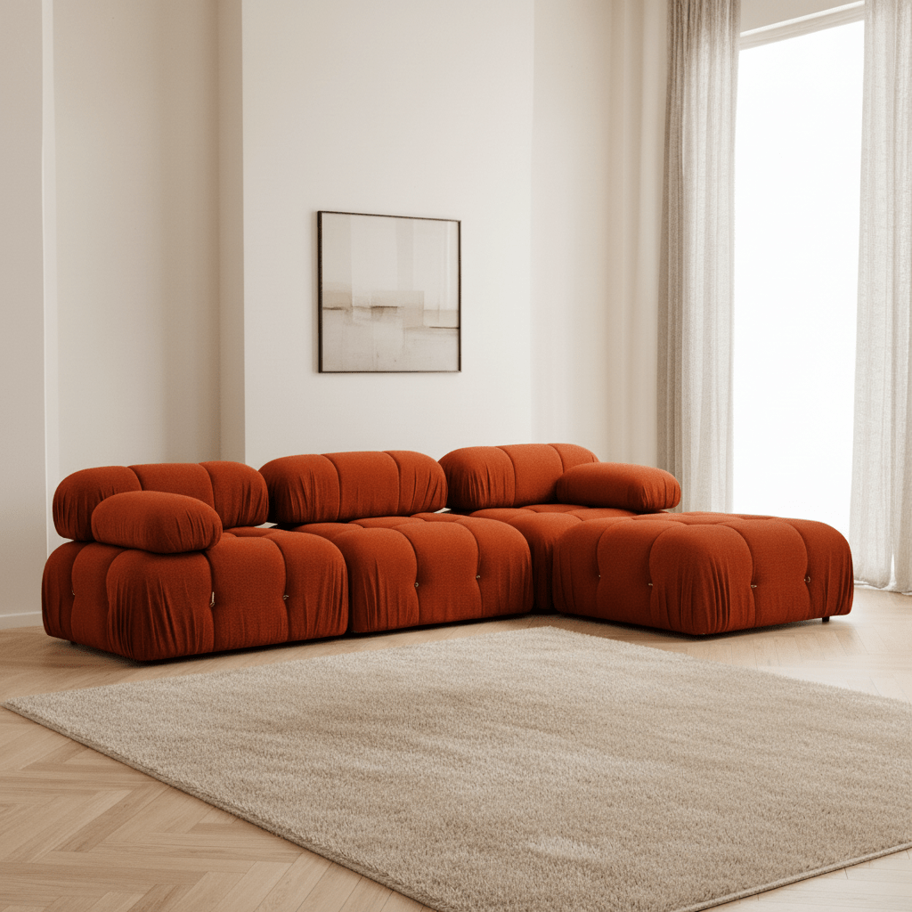 Modular XXL corner sofa with ottoman Orange red Fabric Bubble