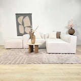 Modular corner sofa with loose pouf in ecru beige linen fabric Fora - left 