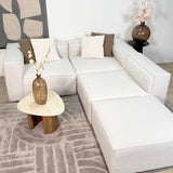 Modular corner sofa with loose pouf in ecru beige linen fabric Fora - left 