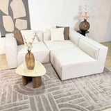 Modular corner sofa with loose pouf in ecru beige linen fabric Fora - left 