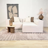 Modular corner sofa with loose pouf in ecru beige linen fabric Fora - left 