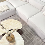 Modular corner sofa with loose pouf in ecru beige linen fabric Fora - left 