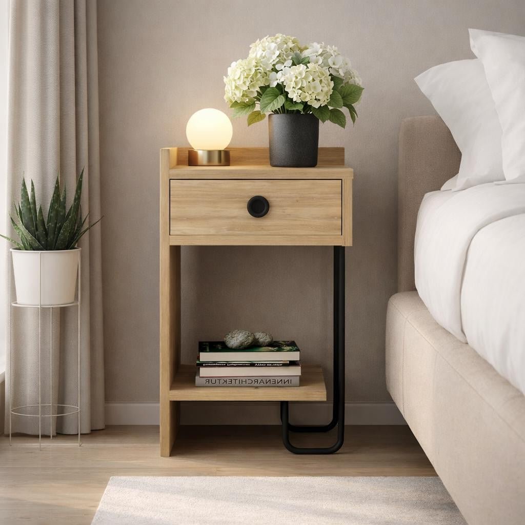 Bedside table Sirius Left oak melamine 32x61x30 cm