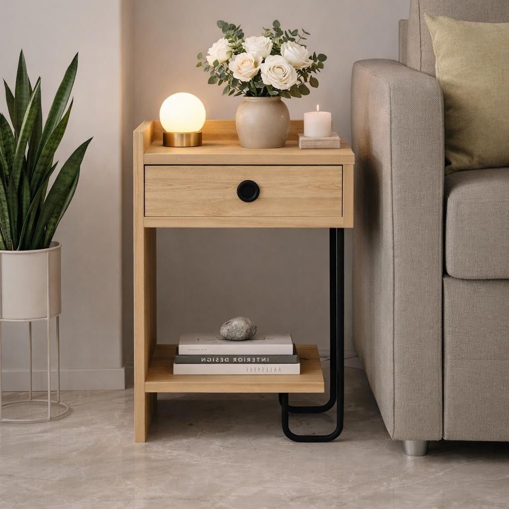 Bedside table Sirius Left oak melamine 32x61x30 cm