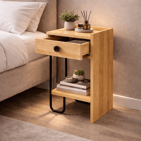Bedside table sirius right oak melamine 32x61x30 cm