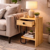 Nachtkastjes - Nachtkastje Eik Melamine - Met lade - Rechts - 32x61x30 cm - Sirius - Dimehouse