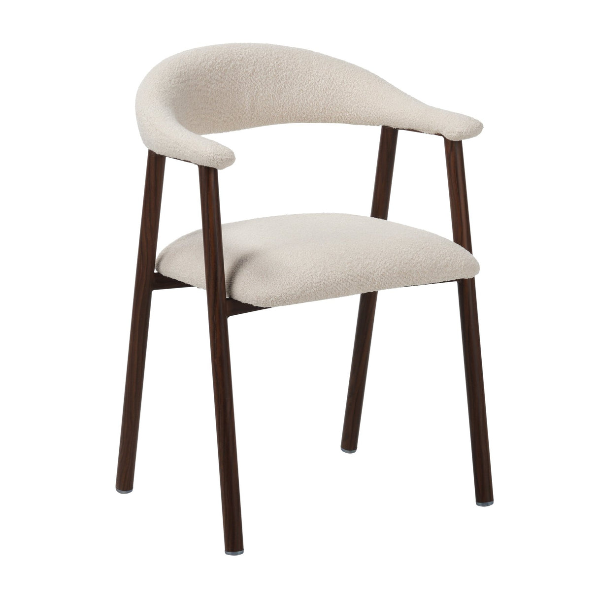 Japandi Dining Chair Ivory Bouclé Suki - Walnut Frame - With Armrests 