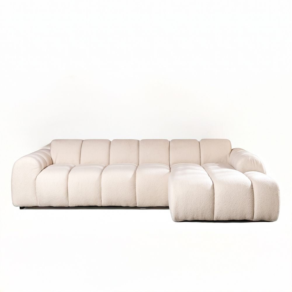 Sofas-Corner sofa with lounge beige bouclé fabric - stripes - right - Brix-Dimehouse