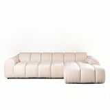 Sofas-Corner sofa with lounge beige bouclé fabric - stripes - right - Brix-Dimehouse