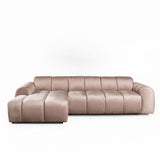 Sofas-Corner sofa with lounge sand velvet textured fabric - stripes - left - Brix-Dimehouse